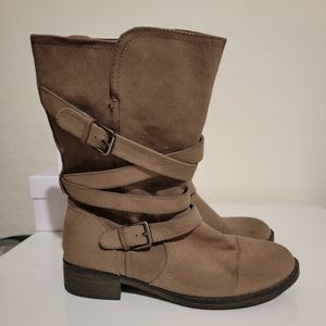 Report brown/green moto boots. Size 9